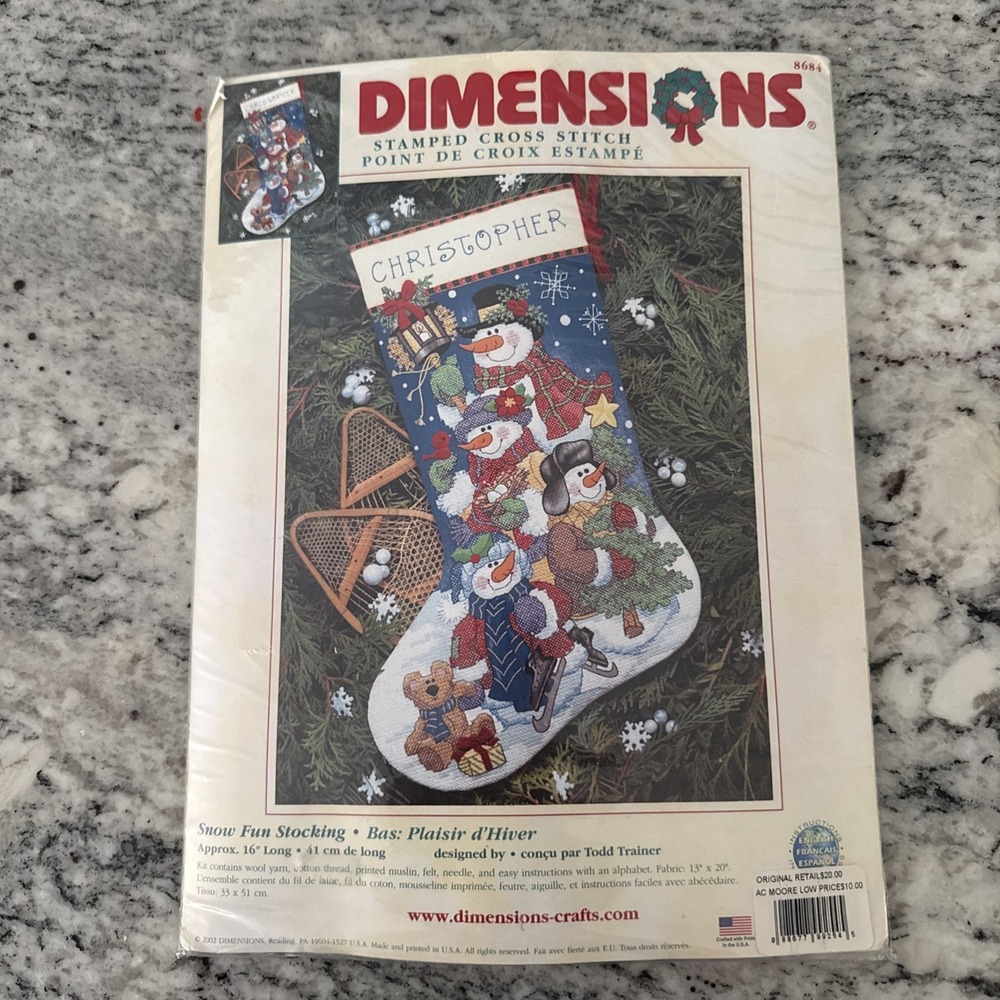 Dimensions Stamped Cross Stitch 16 in. Snowman Snow Fun Stocking Kit 8684